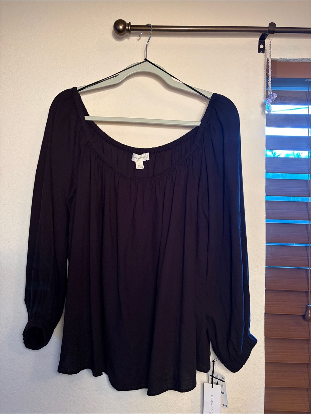 Treasure & Bond Black Off-Shoulder Peasant Top
